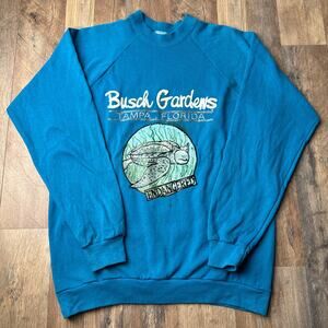 Vintage 90s Busch Gardens Sweatshirt Men's XL Blue‎ Tampa Florida Turtle 5941